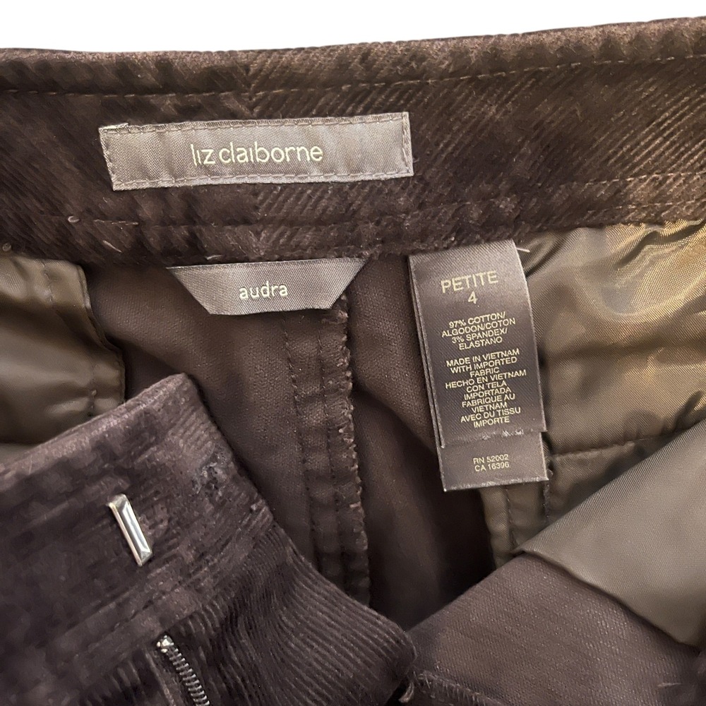 Liz Claiborne Petite Corduroy Pants Womens Size 4 Brown Audra‎ Straight Stretch - Picture 3 of 11
